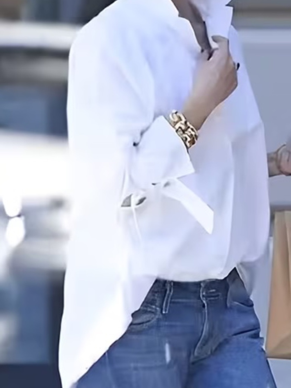 Shirt Bow Tie Cuffs Crisp White Long Sleeve Hi Lo Hem LRG Classic Preppy